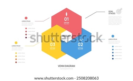 Venn diagram infographic chart template for business start up presentation with venn diagram elements vector illustration.