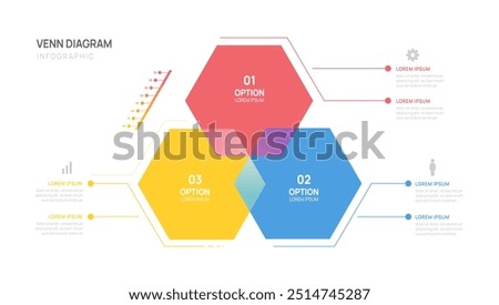 Infographic Hexagon geometric Venn diagram chart template for business presentation with venn diagram elements vector illustration.