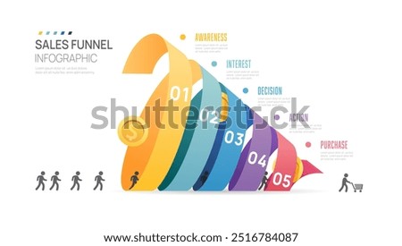 Infographic Sales funnel diagram template for business. Modern  Timeline 5 step level, digital marketing data, presentation vector infographics.