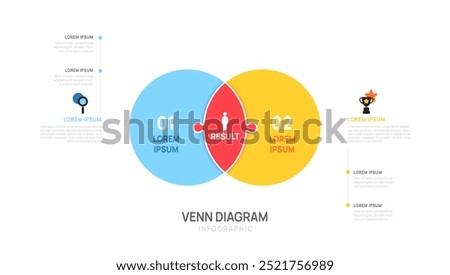 Venn diagram Infographic chart template for business start up presentation with venn diagram elements vector illustration.