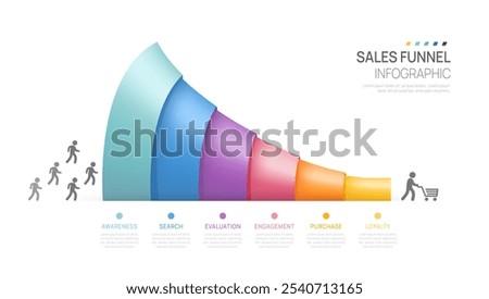 Sales funnel Infographic diagram template for business. Modern  Timeline 6 step level, digital marketing data, presentation vector infographics.