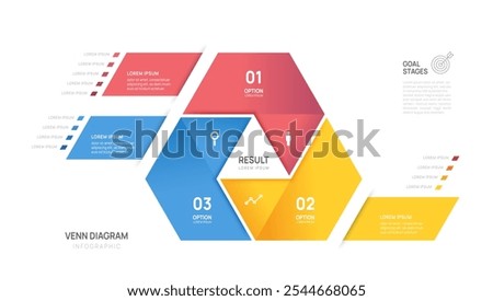 Venn diagram infographic chart template for business start up 3 step presentation with venn diagram elements vector illustration.