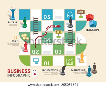 Business board game concept infographic step to success,vector illustration