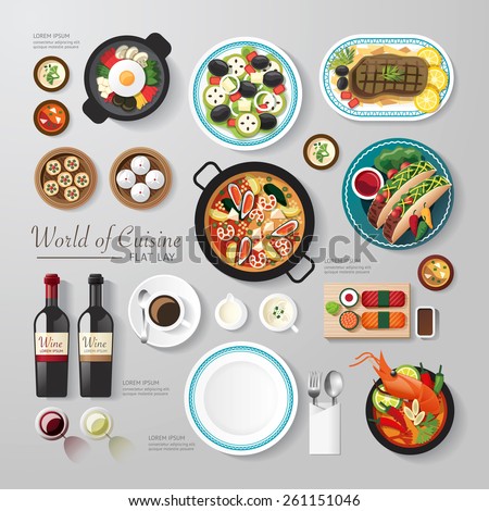 Infographic food business flat lay idea. Vector illustration hipster concept.can be used for layout, advertising and web design.