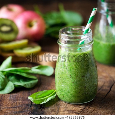 Similar – Image, Stock Photo Delicious green smoothie with frothy in glass