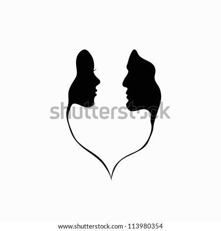 A Man And A Woman. Black And White Silhouette Of Lovers. Vector ...