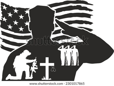 Soldier Salute Fallen Soldier Memorial day Vector Cut File