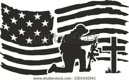 Memorial Day, American Flag Fallen Soldier, Soldier Kneeling Tribute