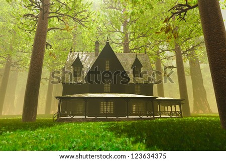 Scary House in Deep Forest 3D render