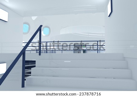Ultra Modern Futuristic Building Emergency Staircase Illustration 3D artwork