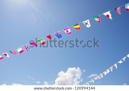 flags of many nations on a field day in a kindergarten in Japan