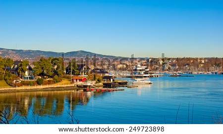 Peninsula Bygdoy in Oslo. Norway. Houses and yachts