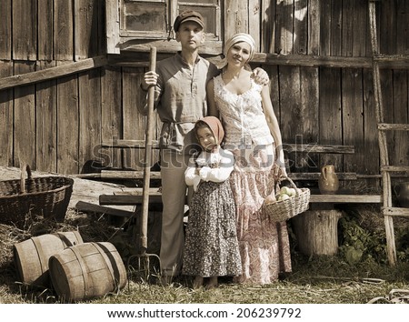 Retro styled family portrait. Monochrome, grunge textures, intentional styled to the 1900\'s
