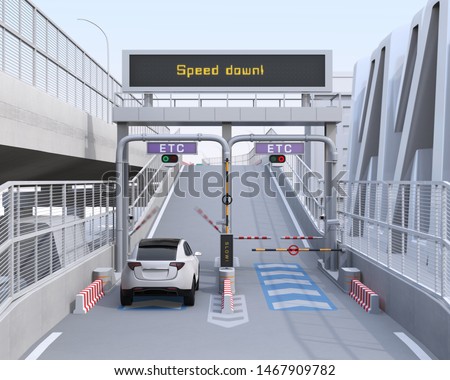 White SUV passing through toll gate without stop by ETC (Electronic Toll Collection System). 3D rendering image. ストックフォト © 