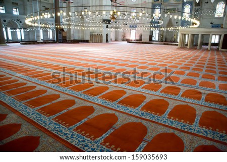ISTANBUL, TURKEY - CIRCA SEPTEMBER 2013 - Suleymaniye Mosque Prayer Floor