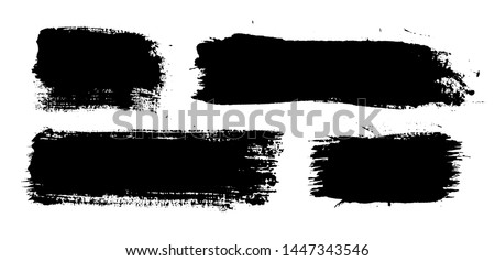 Brush strokes. Vector paintbrush set. Grunge design elements. Rectangle text boxes. Thin dirty distress texture banners. Ink splatters. Grungy painted banners. Imagine de stoc © 