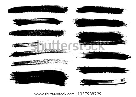 Brush strokes bundle. Vector paintbrush set. Painted lines and long shapes. Grunge design elements. Dirty distress texture Foto stock © 