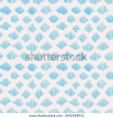 Irregular hand drawn wave pattern. Seamless chaotic doodle background. Bright summer print with teal blue abstract waves from vertical lines on off-white. Fish-like shapes. Vector background
