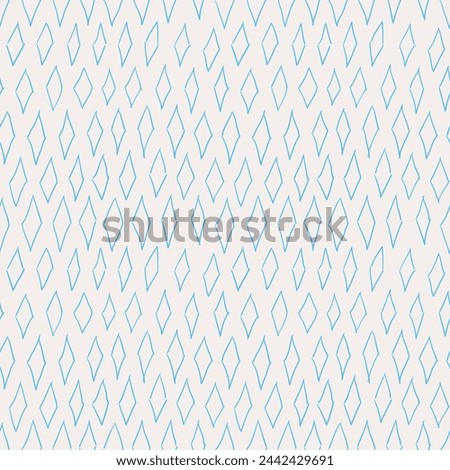 Irregular hand drawn diamond pattern. Seamless chaotic doodle background with rhombus shapes. Bright summer print with teal blue abstract line design on off-white. Vector background
