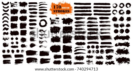 Brush strokes text boxes. Vector paintbrush set. Grunge design elements. Dirty texture banners. Ink splatters. Painted objects. Imagine de stoc © 