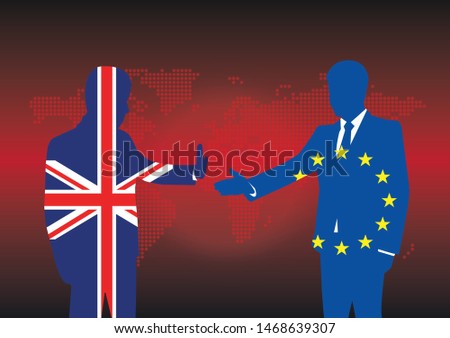 Silhouettes businessmen textured with UK and EU flags with no agreement for Brexit