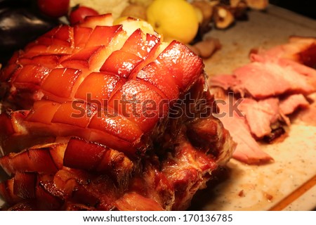 traditional sliced honey glazed ham