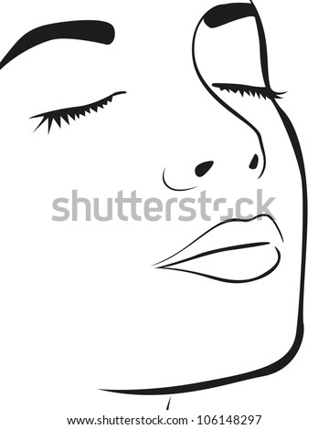 Silhouette lines of the woman’s face, isolated on white background, vector illustration