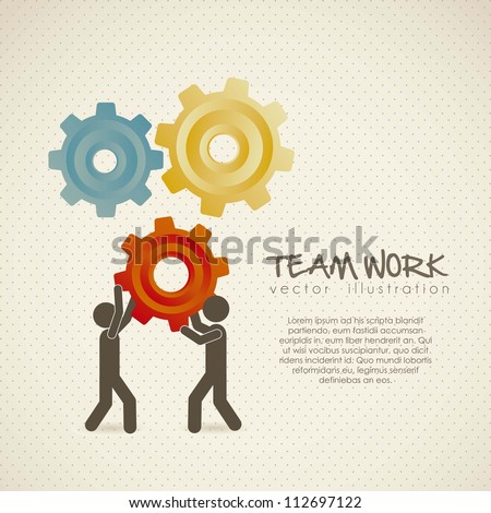 Illustration of silhouettes with gears, team work, Vector Illustration