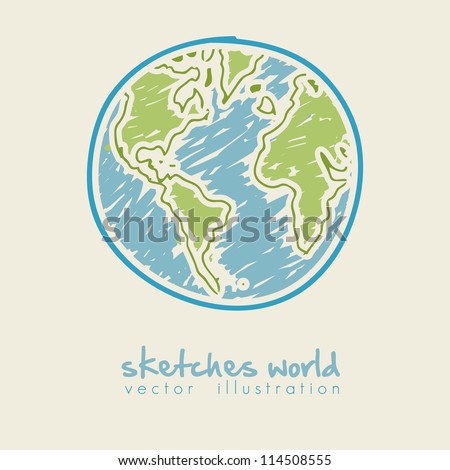 sketch illustration of planet earth, isolated on white background, vector illustration