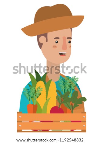 man with wooden basket with tag avatar character