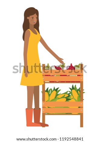 woman with wooden basket with tag avatar character