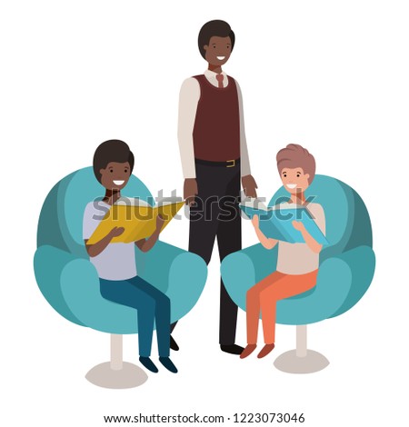 father and sons sitting in chair avatar character