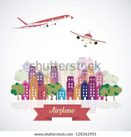 Illustration of airplane icons. Aircraft in the city. vector illustration