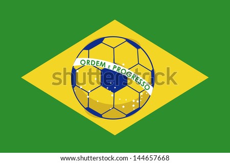 soccer ball over brazil flag background vector illustration