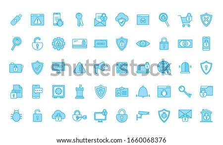line and fill style icon set design of Security system warning protection danger web alert and safe theme Vector illustration