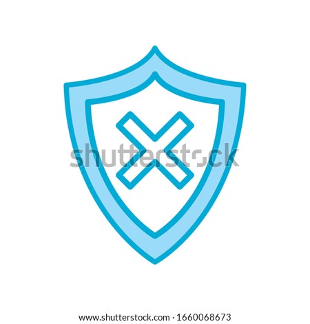 x inside shield line and fill style icon design of Security system warning protection danger web alert and safe theme Vector illustration