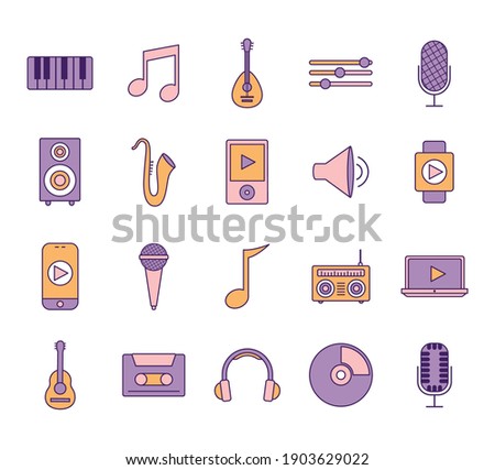 bundle of music icons on a white background vector illustration design