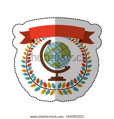 middle shadow sticker with colorful olive crown with ribbon and earth world map