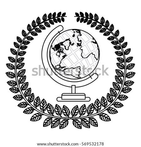 monochrome silhouette with olive crown with earth world map