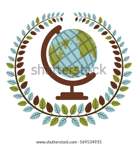 crown of leaves with earth world map