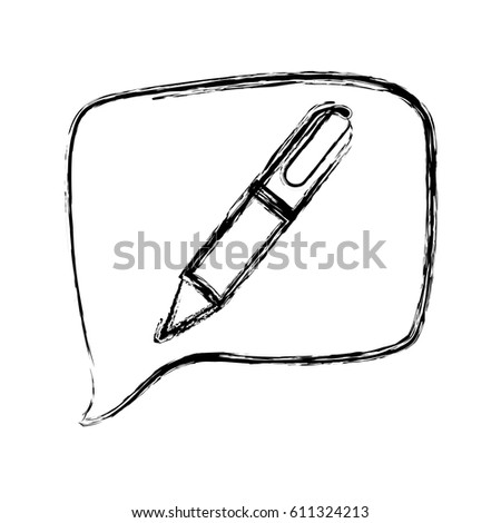 figure square chat bubble with pen inside, vector illustration