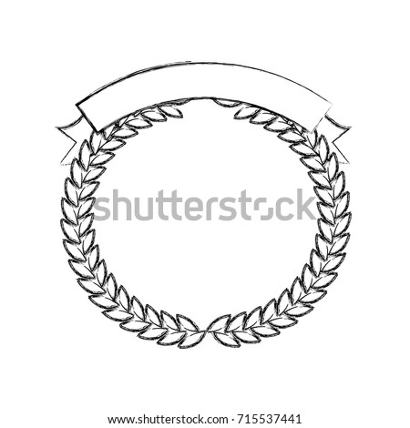 monochrome blurred olive branches forming a circle with ribbon thick on top vector illustration