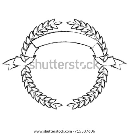 monochrome blurred olive branches forming a circle with ribbon on top vector illustration