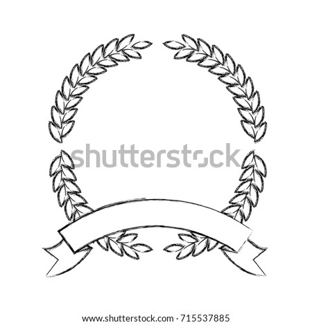 olive branches in monochrome blurred forming a circle with thick ribbon on bottom vector illustration