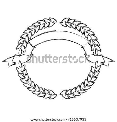 monochrome blurred olive branches forming a circle with ribbon on top vector illustration