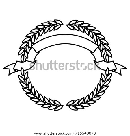 monochrome olive branches forming a circle with ribbon on top vector illustration