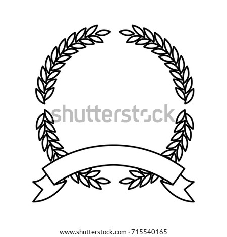 olive branches in monochrome forming a circle with thick ribbon on bottom vector illustration