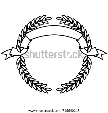 monochrome olive branches forming a circle with ribbon on top vector illustration