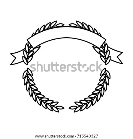 monochrome olive branches forming a circle with ribbon on top vector illustration