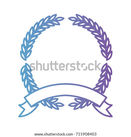 olive branches forming a circle with ribbon thick on bottom in color gradient silhouette from purple to blue vector illustration